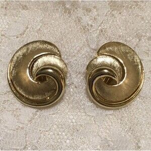 Vintage Trifari Gold Tone Earrings Clip Ons Brushed Gold tone